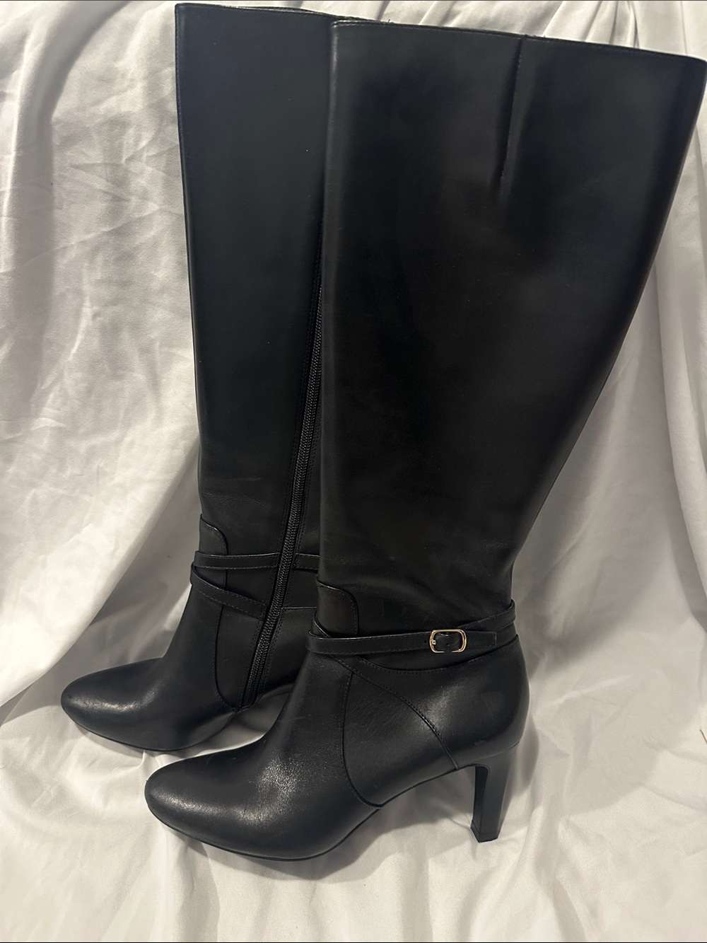 Ralph Lauren Black Leather Knee-High Heeled Boots